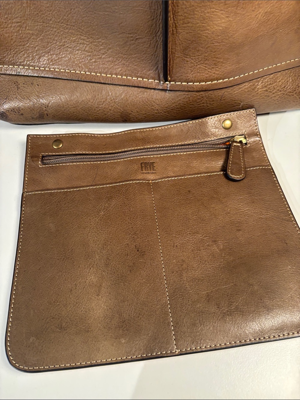 Frye Brown Leather Tote with Orange Interior - Picture 5 of 9